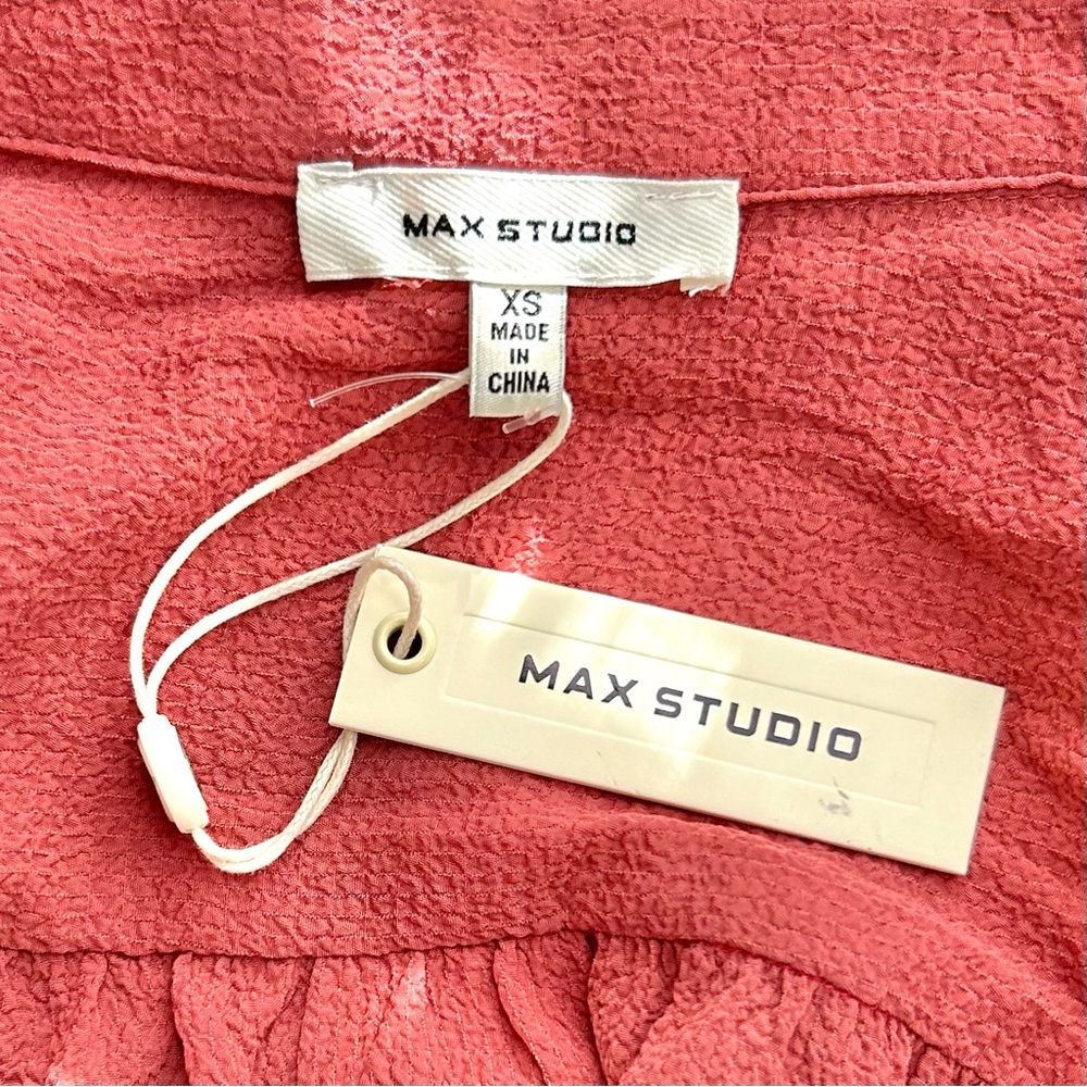 🌸NWT - Max Studio Ruffle Button Down Blouse. Rust. Size: XS - Picture 8 of 13
